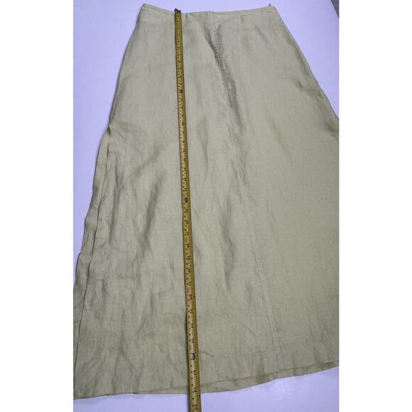 Lime Green 100% Linen Midi Skirt M/L High Slit United Colors Of Benetton - Picture 7 of 9